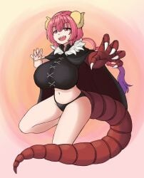 7-kan braided_hair breasts dragon_girl dragon_horns horn horns huge_breasts ilulu_(dragon_maid) kobayashi-san_chi_no_maidragon large_breasts light-skinned_female light_skin monster_girl pink_hair red_eyes tail