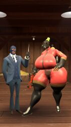 1boy 1girls ass big_ass big_breasts big_butt big_thighs blu breasts female fempyro fully_clothed huge_ass huge_breasts large_ass large_breasts large_butt large_thighs latex_suit male red spy_(team_fortress_2) team_fortress_2 thick_thighs thighs tomas9ira