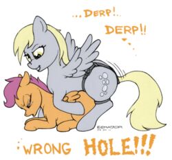 2d anal anal_sex derp derpy_hooves dildo ecmajor english_text equine female feral friendship_is_magic horse my_little_pony pegasus penetration pony quadruped scootaloo_(mlp) sex sex_toy smooth_skin strap-on text wings yuri