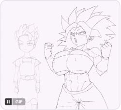 1boy 1girls alternate_breast_size animated big_breasts blushing_female blushing_male breasts cabba caulifla dragon_ball dragon_ball_super erection_under_clothes female female_saiyan huge_breasts large_breasts male monochrome pseudocel straight sudden_erection suprised_look swinging_breasts tagme video wardrobe_malfunction