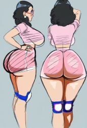 1girls ai_generated bike_shorts biker_girl cindy_see curvy_hips hourglass_figure huge_ass huge_breasts larglarge looking_back original_character sagging_breasts ssktch t-shirt thick_thighs underboob wide_hips