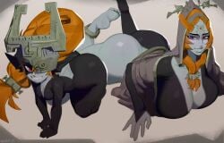 2girls all_fours ass big_ass big_breasts breasts bubble_butt fat_ass female female_only huge_ass imp_midna large_ass looking_at_viewer lying lying_on_stomach midna nezulet no_panties orange_hair shortstack the_legend_of_zelda thick_ass thick_thighs twili twili_midna twilight_princess wide_hips