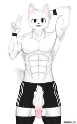 1boy abs adidas anthro armpits arms_up biceps big_balls big_dick big_muscles big_penis big_thighs black_eyes black_nose blush blush_lines blushing boykisser boykisser_(meme) cat_ears cat_humanoid cat_tail catboy dick femboy femboy_only footwear foreskin furry furry_male furry_only gay gay_male giorgio_117 girly hair hair_ornament hi_res humanoid humanoid_genitalia humanoid_penis legs_together looking_at_viewer mammal mammal_humanoid mankisser masculine masculine_male naked pants_rip penis pink_nipples pink_penis ripped_clothing ripped_pants semi-anthro silly_cat_(mauzymice) socks solo solo_anthro solo_focus solo_male standing thick_thighs white_background white_body white_fur white_hair wide_hips wink