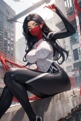 ai_generated asian asian_female black_hair breasts cindy_moon female female_only large_breasts long_hair marvel marvel_comics silk_(marvel) spider-man_(series) thick_thighs thighs