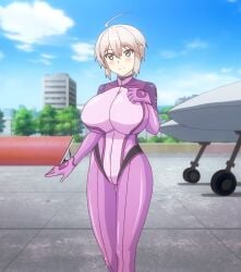 1girls belka_valentina big_breasts bodysuit female honoo_no_haramase_oppai_ero_appli_gakuen huge_breasts large_breasts screenshot stitched tagme third-party_edit