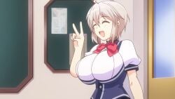 1girls belka_valentina big_breasts female honoo_no_haramase_oppai_ero_appli_gakuen huge_breasts large_breasts school_uniform screenshot squeez tagme