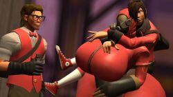 2girls1boy ass big_ass big_breasts big_butt big_thighs breasts female fempyro femscout fully_clothed huge_ass huge_breasts large_ass large_breasts large_butt large_thighs latex_suit scout_(team_fortress_2) team_fortress_2 thick_thighs thighs tomas9ira