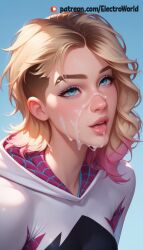 1girls ai_generated breasts bukakke electroworld female female_only gwen_stacy human leaking_cum light-skinned_female marvel sperm spider-gwen spider-man_(series)