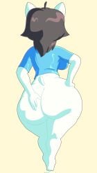 anthro ass big_butt black_hair breasts canid canine clothing felid feline female furry hair hi_res mammal shirt solo tem temmie_(undertale) thick_thighs topwear undertale undertale_(series) vanillabeangoat white_body