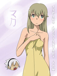 blonde_hair female green_eyes maka_albarn male soul_eater soul_eater_evans towel zadako