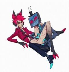 2024 2d alastor_(hazbin_hotel) antlers artist_request deer demon demon_boy gay hazbin_hotel humanoid male penis vox_(hazbin_hotel)