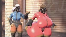 2girls ass big_ass big_breasts big_butt big_thighs breasts female fempyro fully_clothed huge_ass huge_breasts hypnosis large_ass large_breasts large_butt large_thighs latex_suit team_fortress_2 thick_thighs thighs tomas9ira