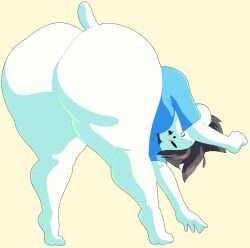 anthro ass ass_focus bent_over big_butt black_hair bottomless breasts canid canine clothing felid feline female furry gray_hair hair hi_res huge_ass hybrid looking_at_viewer looking_back mammal shirt solo solo_female tem temmie_(undertale) thick_thighs topwear undertale undertale_(series) vanillabeangoat white_body white_fur