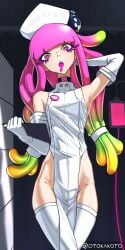 1girls anemone armpit armpits choker clown_fish drooling exposed_thighs female female_focus female_only flat_chest flat_chested gloves glowing_eyes glowing_hair green_hair hair_band hair_ornament harmony_(splatoon) hip_bones hip_focus hips holding_object imminent_sex light-skinned_female light_skin long_gloves looking_at_viewer nintendo nipple_bulge nipples nipples_visible_through_clothing no_bra no_panties nurse nurse_cap nurse_clothing nurse_hat nurse_outfit nurse_uniform ominous otokakoto pink_eyes pink_hair pussy pussy_visible_through_clothes skinny skinny_girl small_waist solo_female splatoon splatoon_(series) splatoon_2 splatoon_3 tall tall_female thigh_highs thighhighs thighs tiny_waist waist white_gloves young young_woman