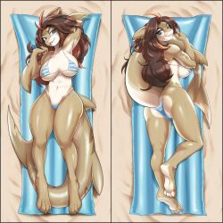 anthro beach bikini blue_eyes bra breasts brown_hair female furry kittell_(artist) muscular muscular_female shark thick_ass thick_thighs