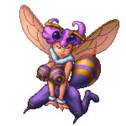 antennae bee clothing darkstalkers dithering female humbird0 large_breasts pixel_(artwork) pixel_art q-bee solo sprite sprite_art squeezing_breast transparent_background vampire_savior wings