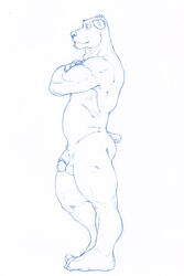 1boy anthro azaghal balls canine flaccid fur furry male male_only muscles nude penis pose sketch solo