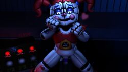 1girls 3d animatronic baby_(fnafsl) blue_eyes circus_baby circus_baby_(fnaf) circus_baby_(original) dildo dildo_in_pussy dildo_penetration dildo_riding dildo_sitting female five_nights_at_freddy's five_nights_at_freddy's:_sister_location full_color glowing_eyes joeshownsfw no_panties pussy red_hair robot robot_girl robot_humanoid solo twintails vagina vaginal_penetration white_body