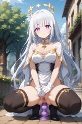 1girls ai_generated crown cute rengoart sexy.ai sexy_pose tree trees white_dress white_hair