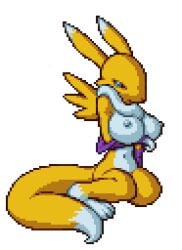 anthro arms_under_breasts blue_eyes breast_squish breasts digimon digimon_(species) digimon_tamers female furry humbird0 looking_at_viewer nipples pixel_(artwork) pixel_art renamon simple_shading solo sprite sprite_art tail transparent_background yellow_fur
