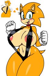 0x1g3n big_breasts blush bright_fur bright_pupils clothed emerald_eyes eyelashes female female_mobian female_oc female_only fur mobian_(species) mobian_hedgehog oc orange_body orange_fur redraw smiling sonic_(series) sonic_the_hedgehog sonic_the_hedgehog_(series) thick_thighs white_gloves