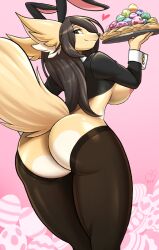 ass black_hair blonde_fur breasts bunnysuit female furry kittell_(artist) nipples thick_ass thick_thighs