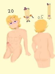 big_penis blonde_hair male number numberblocks pectorals penis penis_out sitting_on_floor smug_face smug_smile strong toony twenty_(numberblocks)