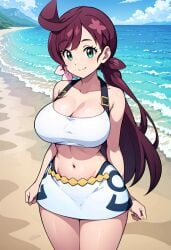 1girls ai_generated big_breasts breasts chloe_(pokemon) cleavage collarbone female female_focus female_only green_eyes nintendo pokemon purple_hair ryuzam solo