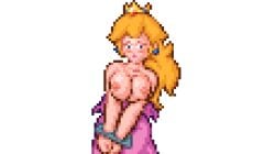 1girls blonde_hair bondage breasts breasts_out clothing crown dress earrings embarrassed female female_only humbird0 long_hair looking_at_viewer mario_(series) nintendo nipples pixel_(artwork) pixel_art princess princess_peach prisoner simple_shading solo sprite sprite_art standing torn_clothes transparent_background wrist_cuffs