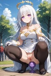 1girls ai_generated crown cute rengoart sexy.ai sexy_pose tree trees white_dress white_hair