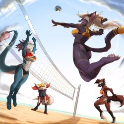 4girls anthro ass beach breasts female furry kittell_(artist) paws thick_ass thick_thighs volleyball