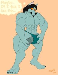 anthro artist_request bulge canine fur furry goatee goggles huge_cock hyper jackal lq male male_only muscles penis swimsuit thong tongue underwear