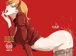 ass bent_over breasts cloneningen cum cum_on_ass cyborg_009 erect_nipples francoise_arnoul green_eyes open_mouth orange_hair saliva skindentation thighhighs