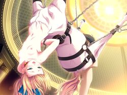 blonde_hair blue_eyes bondage bound_arms bow breasts censored centaur chained chains flat_chest fur game_cg hairbow harness hooves interspecies long_hair monster_girl navel nipples princess_x sex small_breasts source_request suspension tail taur tied_arms upside-down