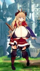 1girls 3d alternate_breast_size animated areolae black_bra blonde_hair boots bouncing_breasts bra breasts cagliostro_(granblue_fantasy) cleavage draph draph_race_(granblue_fantasy) female granblue_fantasy holding_object huge_breasts idle_animation long_hair mokusheep pori purple_eyes shortstack skirt smile sole_female solo swaying tagme thighhighs tiara video