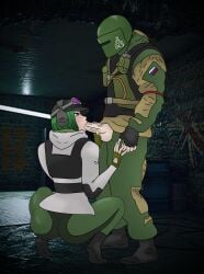 1boy 1girls big_ass blowjob clothed ela_(rainbow_six) fellatio female hand_on_head helmet hidden_face leggings male manly masked_male oral oral_sex polish rainbow_six_siege russian russian_flag squatting straight tachanka_(rainbow_six) thedarkprince(artist) uniform