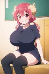 ai_generated big_breasts braided_hair breasts demens_kippy dragon_girl dragon_horns horn horns huge_breasts ilulu ilulu_(dragon_maid) ilulu_(maidragon) kobayashi-san_chi_no_maidragon large_breasts light-skinned_female light_skin miss_kobayashi's_dragon_maid pink_hair red_eyes