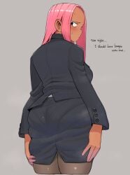 1girls big_breasts blush breasts dark-skinned_female dark_skin english_text female female_only looking_at_viewer musk_clouds ohasi ohasiart original original_character pink_(ohasi) pink_hair plump short_hair simple_background solo solo_female steam tagme thick white_background