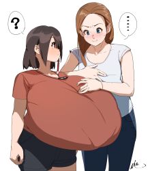 2girls big_breasts breast_envy breasts enormous_breasts female female_focus female_only giant_breasts gigantic_breasts huge_breasts hyper_breasts large_breasts massive_breasts narita_(naze) naze tagme