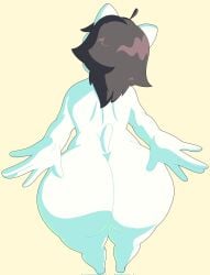 5_fingers anthro ass big_butt black_hair canid canine felid feline female fingers furry hair hi_res mammal rear_view solo tail tem temmie_(undertale) thick_thighs undertale undertale_(series) vanillabeangoat white_body