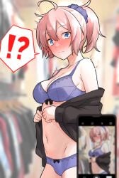 !? 1girls absurd_res absurdres aoba_(kantai_collection) bare_belly bare_chest bare_hands bare_hips bare_legs bare_midriff bare_navel bare_shoulders bare_skin bare_thighs bare_torso belly belly_button blue_eyes blue_eyes_female blush blush_lines blushing blushing_at_viewer blushing_female bra breasts cleavage cleft_of_venus closed_mouth collarbone crying dot_nose embarrassed embarrassed_female enf exposed exposed_arms exposed_belly exposed_legs exposed_midriff exposed_shoulders exposed_thighs exposed_torso female female_focus female_only fingers furaggu_(frag_0416) groin hair_between_eyes high_resolution highres kantai_collection legs light-skinned_female light_skin looking_at_viewer medium_breasts medium_hair navel off_shoulder panties phone pink_eyebrows pink_hair pink_hair_female ponytail purple_bra purple_panties purple_underwear recording recording_on_phone ribbon_bra ribbon_panties short_hair short_ponytail shoulders sideboob sidelocks slender_body slender_waist slim_girl slim_waist solo standing tears thighs thin_waist underboob underwear upper_body v-line