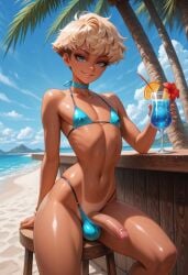 1boy 1femboy 2025 ai_generated alternate_version_available aqua_bikini aqua_bikini_bottom aqua_bikini_top balls bar_stool bikini bikini_bottom bikini_top blonde_hair blue_eyes cocktail crossdressing femboy feminine_male girly half-erect highleg_bikini highleg_bikini_bottom looking_at_viewer male outdatedwizard23337 outdoors outside penis penis_out penis_out_of_bikini penis_outside shiny_skin sitting sitting_on_stool stool sweat sweatdrop tan tan-skinned_femboy tan_body tan_skin tanline tanlines tanned tanned_skin testicles thighs trap undercut