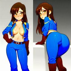 ai_generated big_breasts big_breasts blue cartoon cleavage clothed large_breasts sexy shy suit