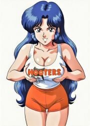 ai ai_art ai_generated b-ko_daitokuji big_breasts blue_hair grabbing_breasts grabbing_tits hooters playing_with_breasts project_a-ko titties