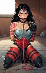 1female 1girls 1woman absolute_wonder_woman accurate_art_style ai_generated amazon arm_tattoo armor armored_boots armored_female arms_behind_back ball_gag black_armor black_choker black_collar black_greaves black_hair blue_eyes bondage bound bound_arms breast_plate breastplate captured captured_heroine choker clothed clothed_female clothing collar damsel_in_distress dc dc_comics defeat defeated defeated_heroine diadem domination enslaved enslaved_royal facing_forward facing_viewer female female female female_focus female_only femsub fit fit_female forced_submission fully_clothed gag gagged gagged_female girl greaves hair handwraps helpless helpless_female helpless_girl helpless_superheroine hero heroine human human_only human_pet humiliated humiliating humiliation humiliation_fetish knee_pads kneeling kneepads leash leash_and_collar leashed leashed_collar leashed_female leg_armor legs_spread light-skinned_female light_skin lips loincloth long_hair long_hair_female on_knees open_mouth owned owned_bitch ownership pauldron pelvic_curtain personal_whore pet plaything princess property red_ball_gag red_leash red_lipstick restrained restrained_arms sex_slave shoulder_armor shoulder_pad shoulder_tattoo single_pauldron slave slave_collar slavegirl solo solo_female solo_focus spread_legs stable_diffusion submissive submissive_female superhero superheroine tattoo tattoo_on_arm tattoo_on_shoulder tiara wavy_hair wonder_woman wonder_woman_(series)