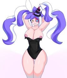 big_thighs breasts breasts_out bunny_ears bunnysuit colorbang curvy doris eyepatch female_only first_porn_of_character first_porn_of_franchise long_hair purple_hair tagme yellow_eyes