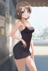 ai_generated blue_eyes brown_hair dress levia9781 love_live! love_live!_sunshine!! short_hair short_skirt tight_clothing watanabe_you