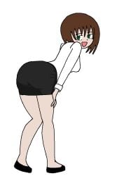 1girls :d arched_back ass ass_focus ass_in_skirt bangs bent_over black_skirt breasts brown_hair collared_shirt curvaceous curvy curvy_female curvy_figure female female_focus female_only green_eyes happy history_teacher_(lowgradef) leaning_forward light-skinned_female light_skin lowgradef lowgradef_(copyright) medium_hair ms_paint oc original original_character presenting presenting_ass presenting_butt presenting_hindquarters sideboob simple_background skirt smile smiling solo solo_female solo_focus tagme thighs tight_clothing tight_skirt voluptuous voluptuous_female white_background white_shirt