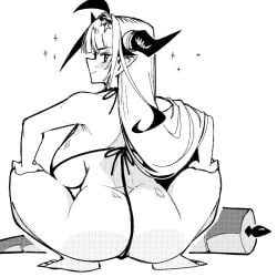 ahoge ass bikini breasts buttplug christmas christmas_lingerie cleavage dismassd dragon dragon_girl hair_intakes holoforce hololive hololive_japan horns huge_breasts kiryu_coco large_ass long_hair looking_at_viewer micro_bikini midriff monochrome pointy_ears sex_toy sideboob sketch smile squatting swimsuit tail_plug underboob virtual_youtuber wide_hips