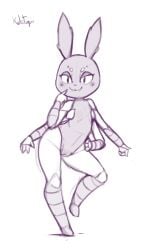 animal_ears artist_name bunny bunny_ears bunny_tail female full_body furry leotard looking_at_viewer signature smile solo standing